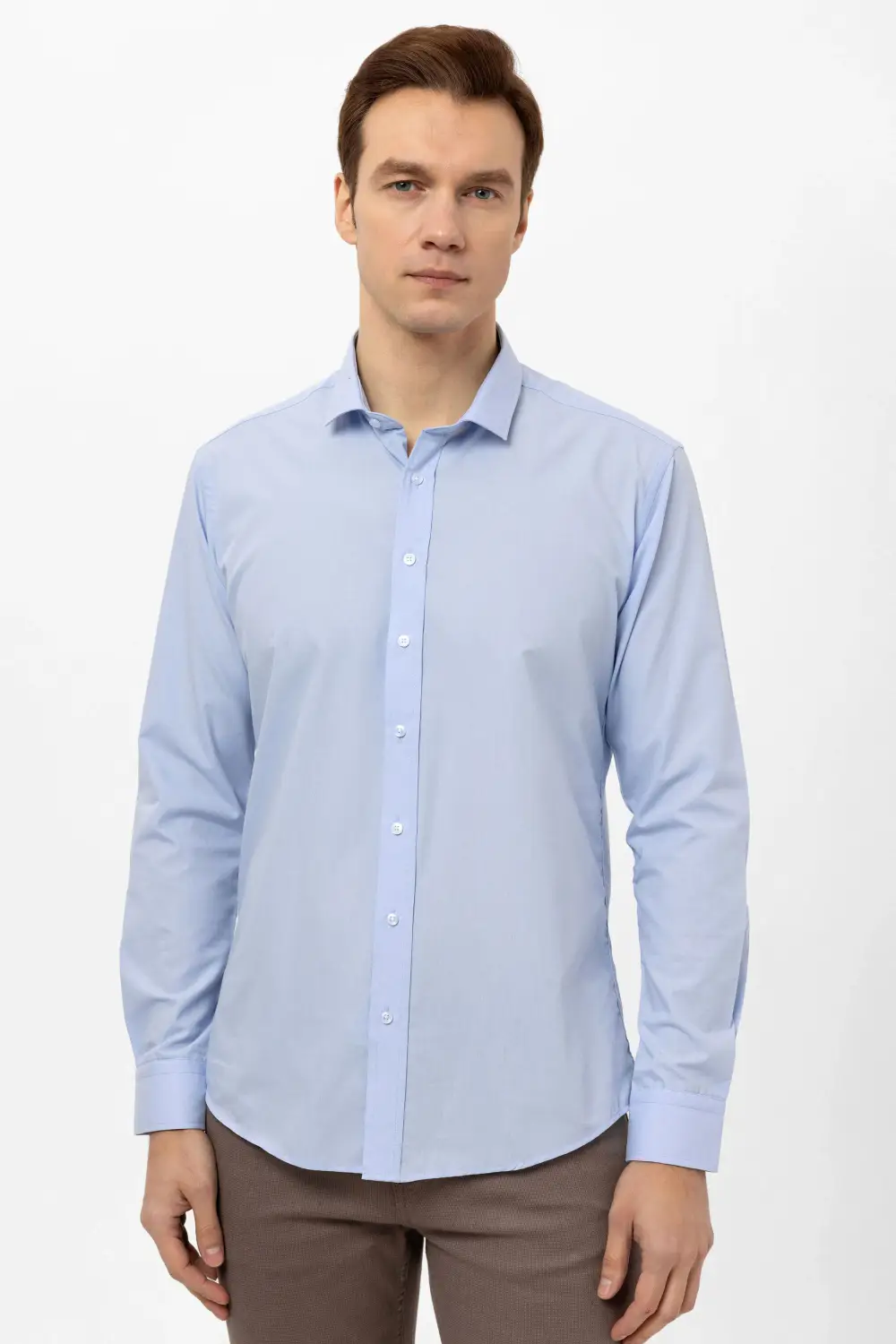 Синяя классическая рубашка с прямым кроем, 55% хлопок, 45% полиэстер, размеры S, L, XL