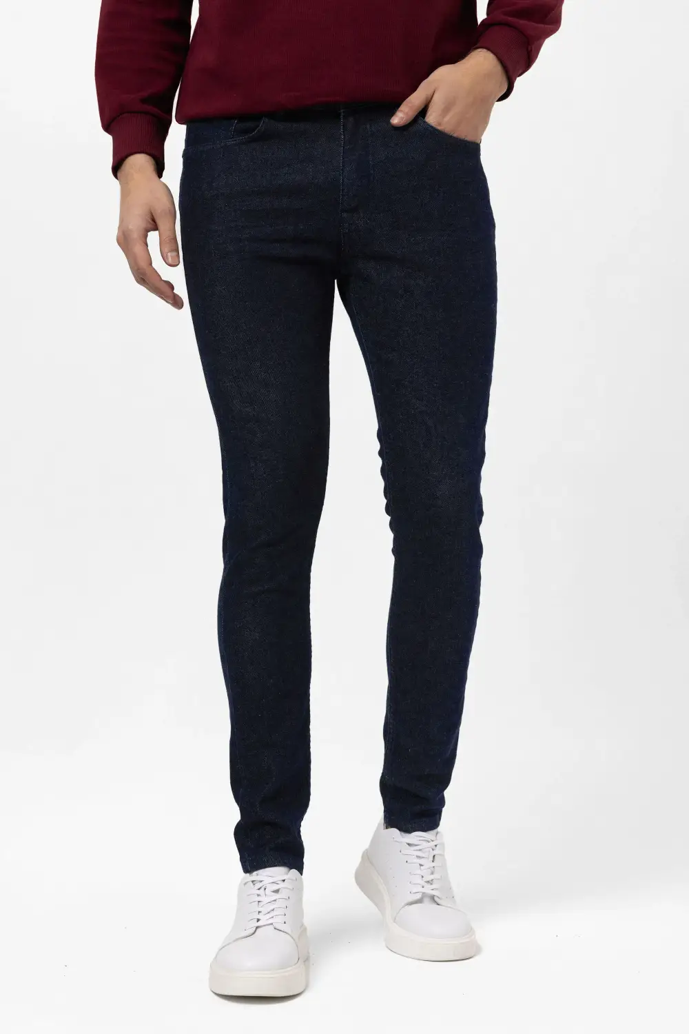 Super Slim Fit Plain Trousers in Dark Blue Made from 99% Cotton Ideal for Casual Wear Available in Sizes 32 to 38