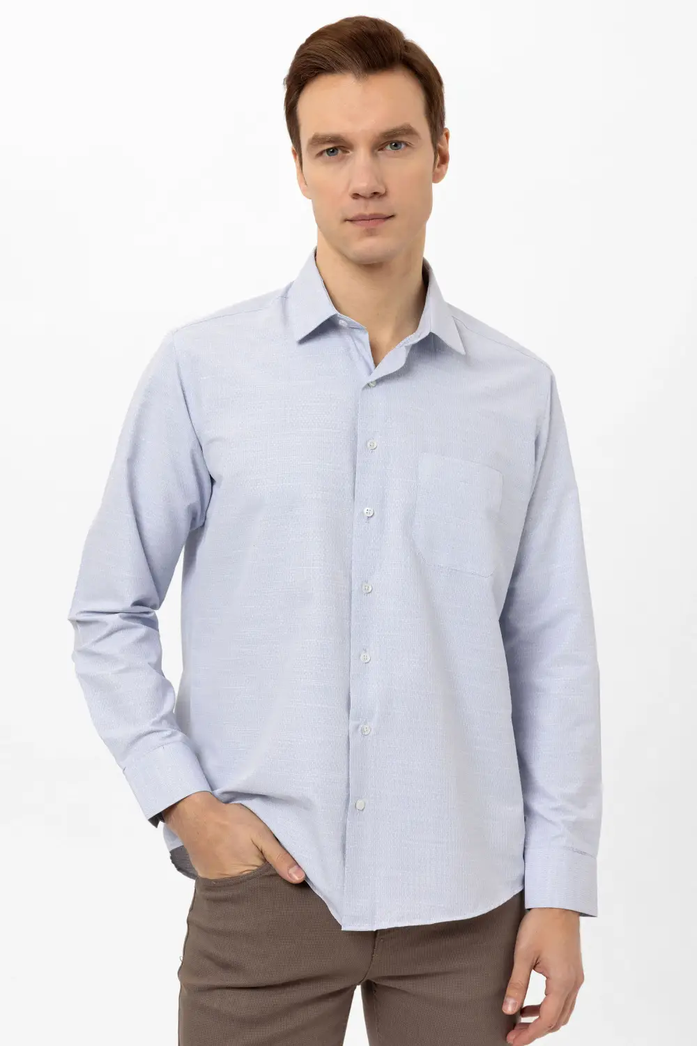 Köşeli Manşet Regular Armürlü Gömlek