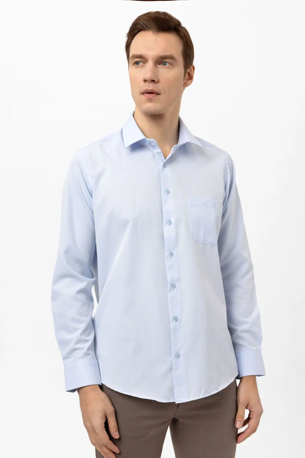 Köşeli Manşet Regular Armürlü Gömlek