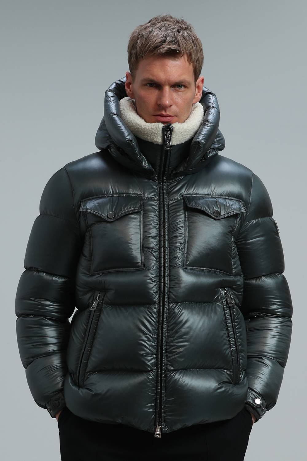 Пуховик чоловічий Етан з гусячого пуху, зелений, розмір 52