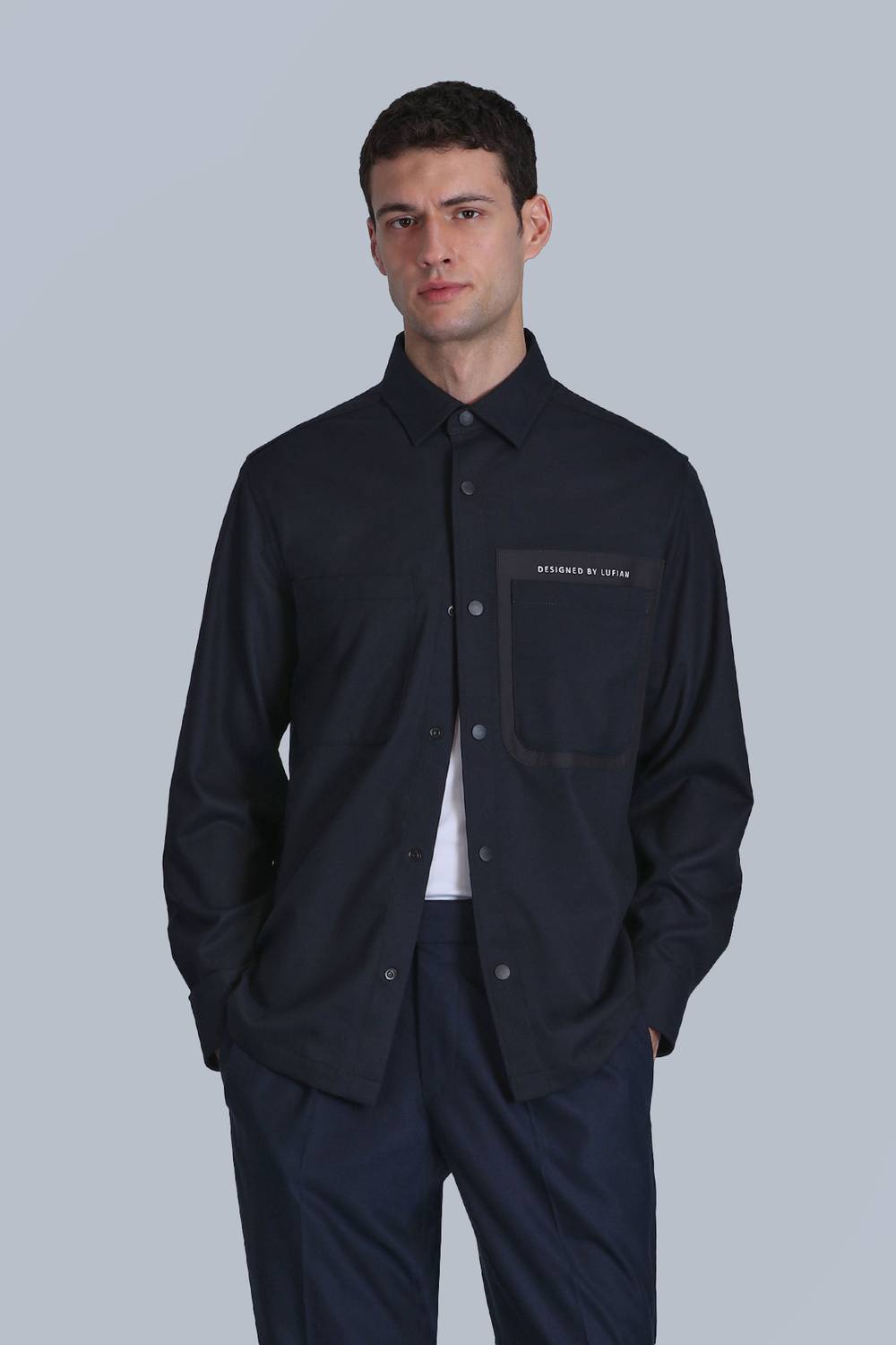 Чоловіча базова сорочка Slim Fit темно-синього кольору, розміри S-XXL