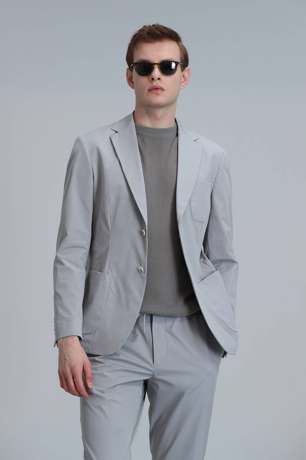 Mex Spor Erkek Blazer Ceket Slim Fit Açık Gri