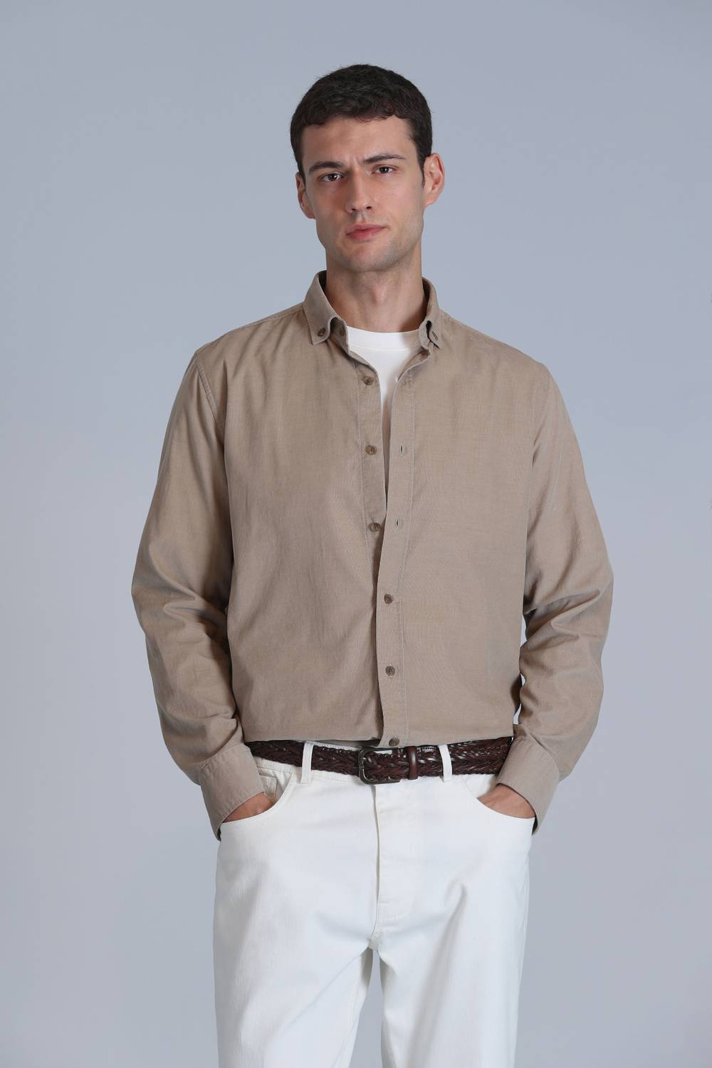 Water Erkek Basic Gömlek Slim Fit Bej