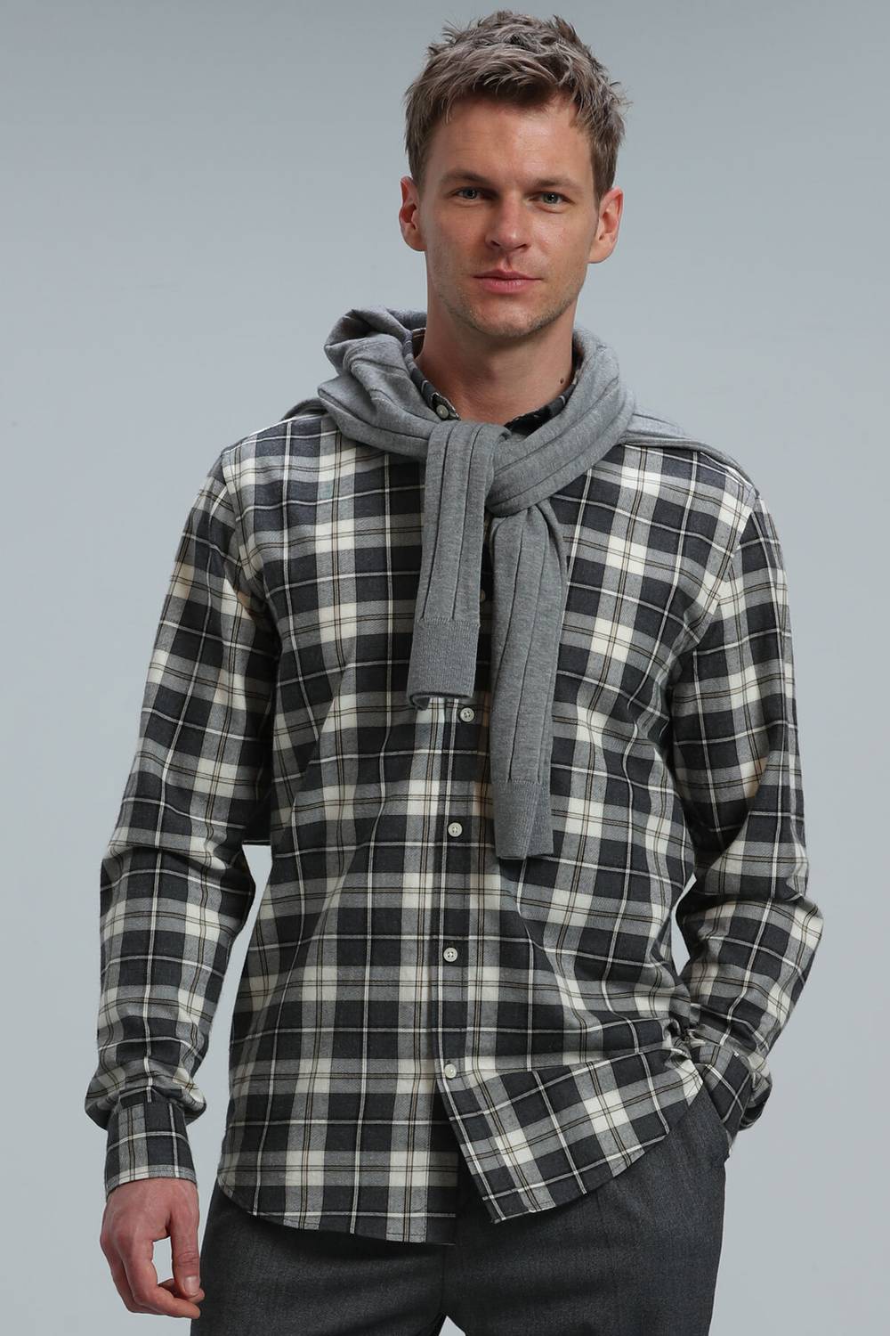 Red Men's Basic Shirt Regular Fit Gray