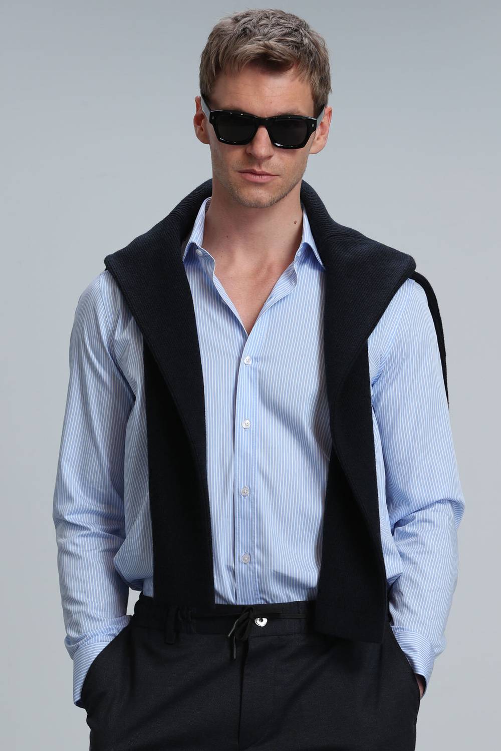 Newer Men's Basic Shirt Comfort Fit Blue