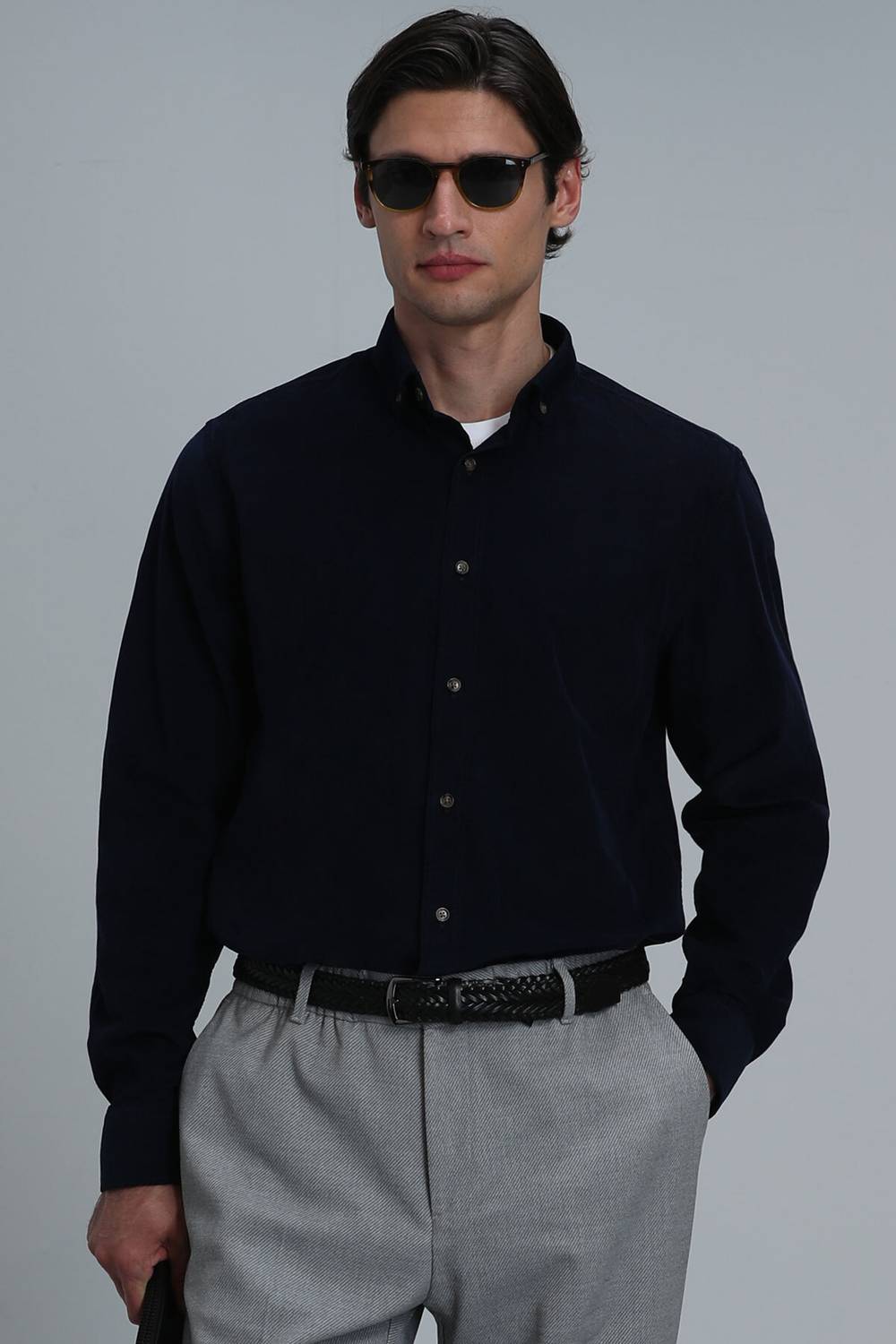 Watt Men's Basic Shirt Comfort Fit Navy Blue