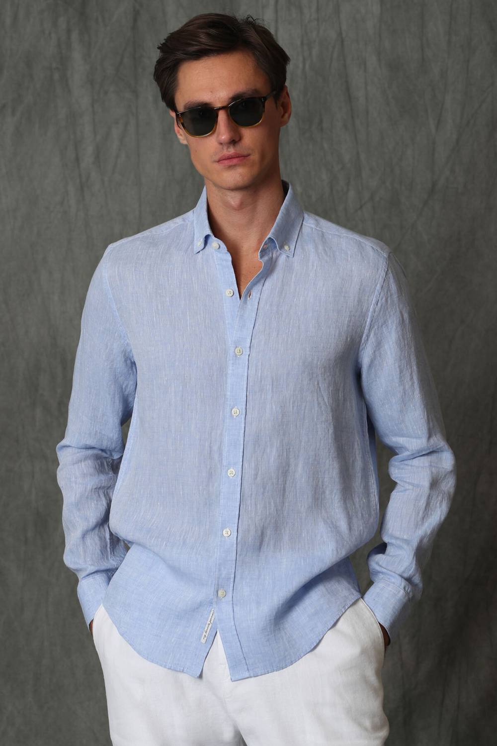 Pitaya Men's Linen Shirt Comfort Fit Light Blue