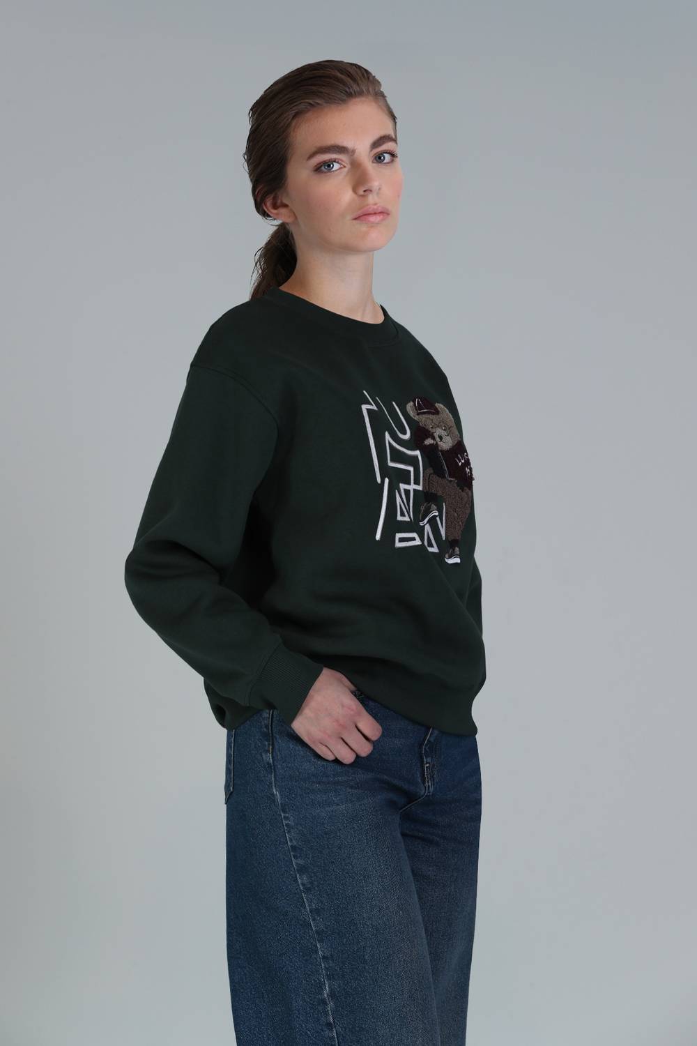 Pıtcher Kadın Örme Sweatshırt Çimen Yeşili