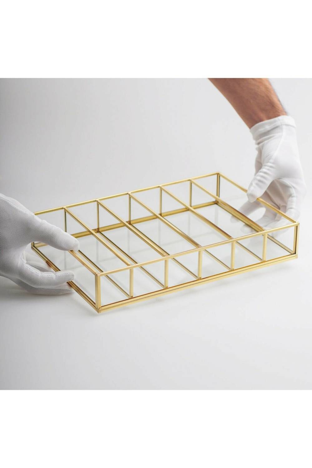 مجوهرات إكسسوار صندوق مكياج منظم زجاجي بدون غطاء نحاس أصفر ذهبي نحاسي 30x20x6 سم