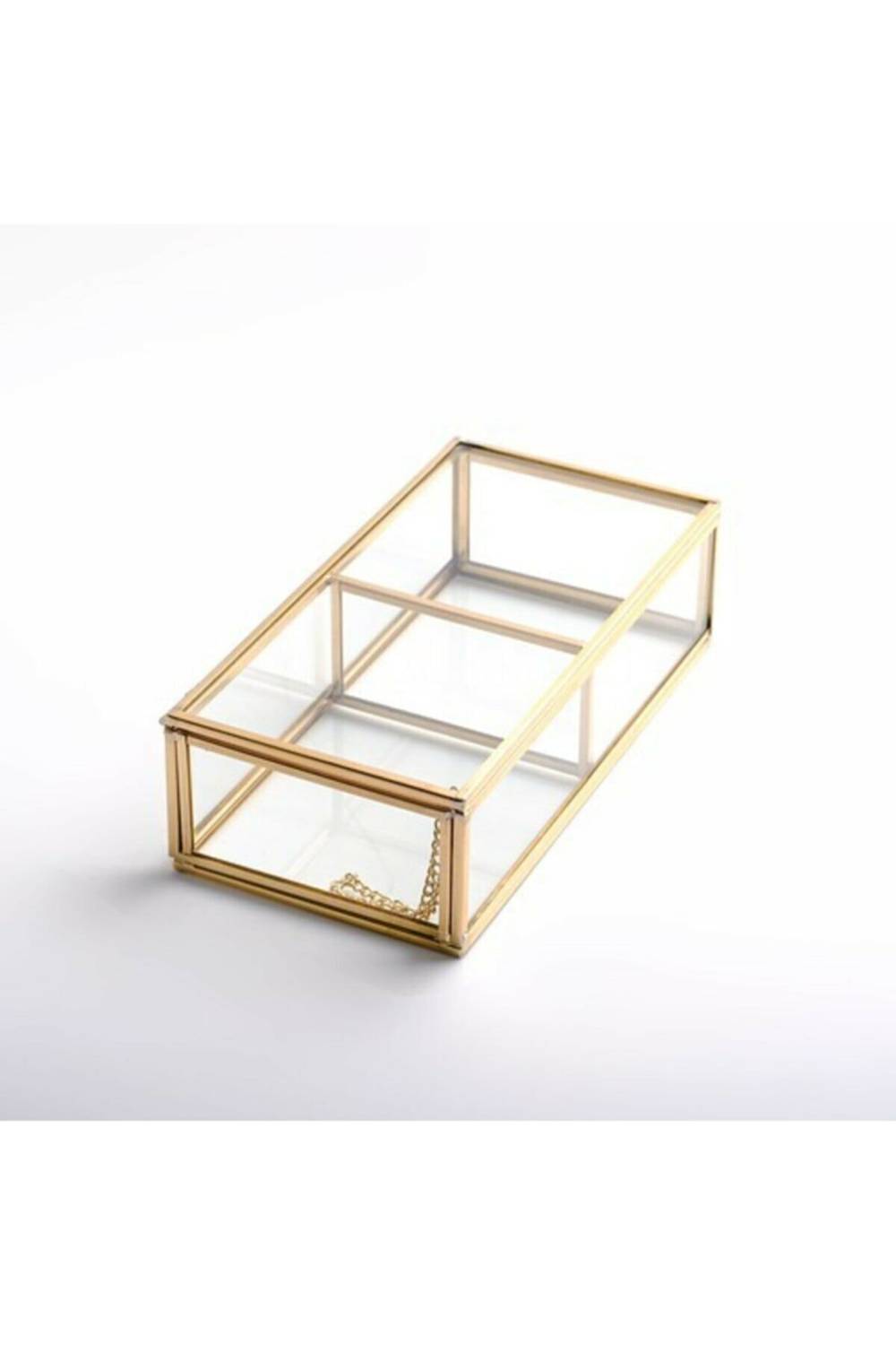 Gold Brass Brass 2 Compartment Glass Jewelry Accessory Makeup Organizer Box 20x10x6