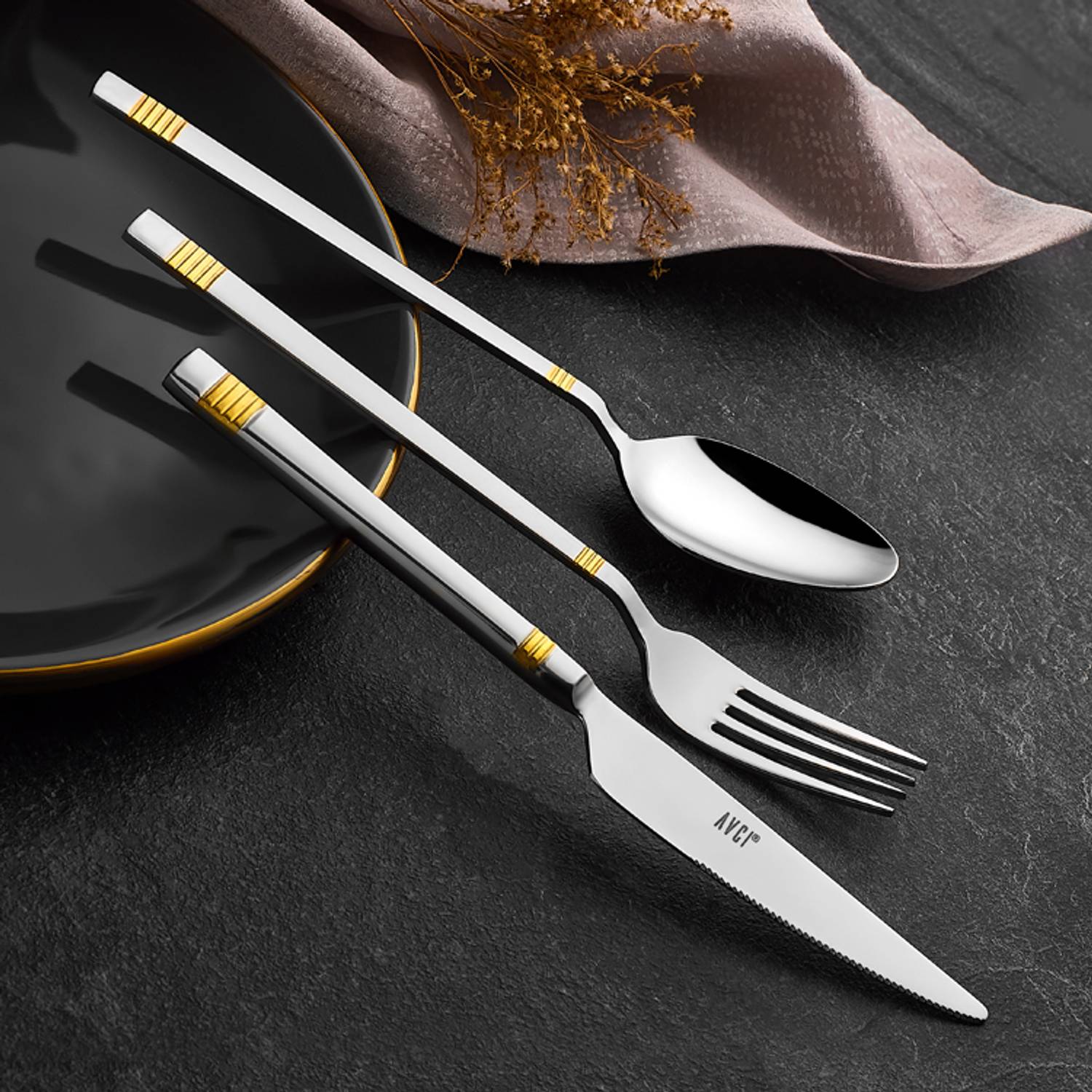 Duru Gold 60 Piece Cutlery Set 18/10 Stainless Steel (With Knife)