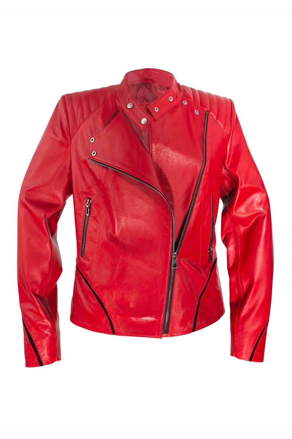 Stefenia Genuine Leather Red Women's Coat