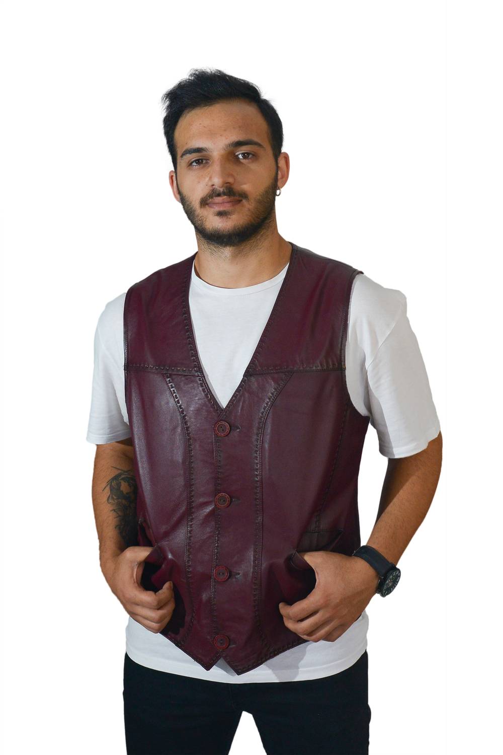 Vodi Punto Claret Red Genuine Leather Vest