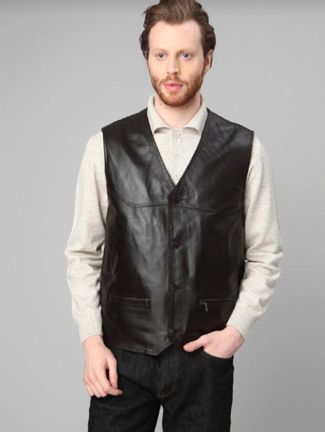 Жилет Derimosa Tatin черный из натуральной овечьей кожи, размер S-XXL, стильный и качественный выбор для любого гардероба