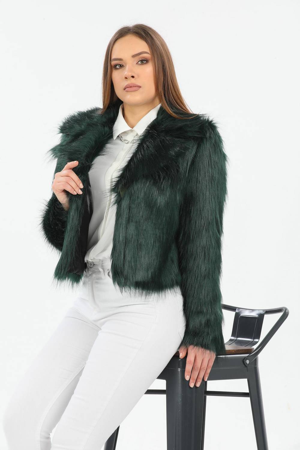 Dark green fur jacket hotsell