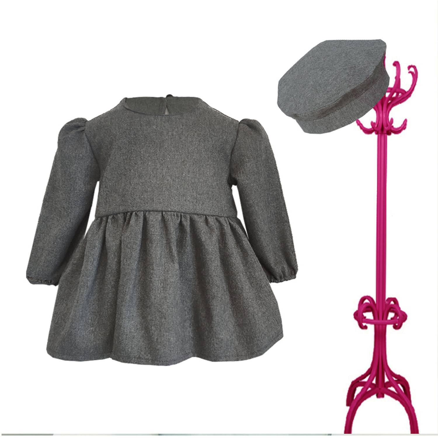 Girl Child Gray Dress Hat Suit Long Sleeve