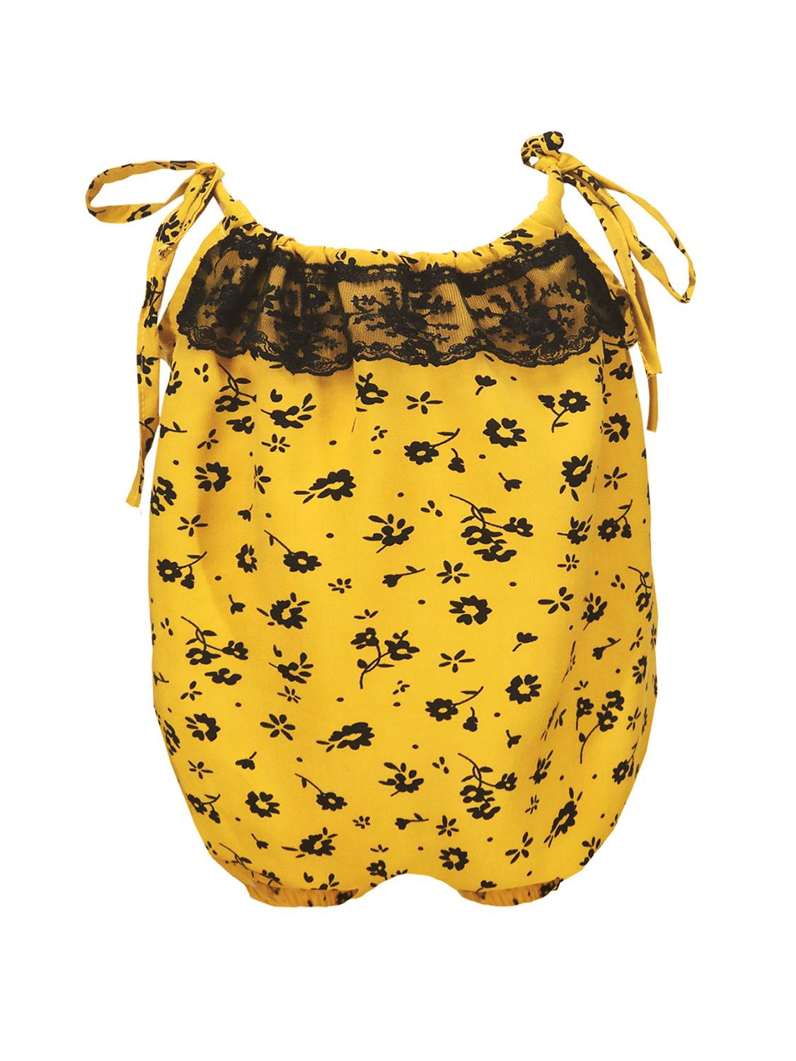 Baby Girl Mustard Patterned Strap Shorts Jumpsuit 0-3 Years