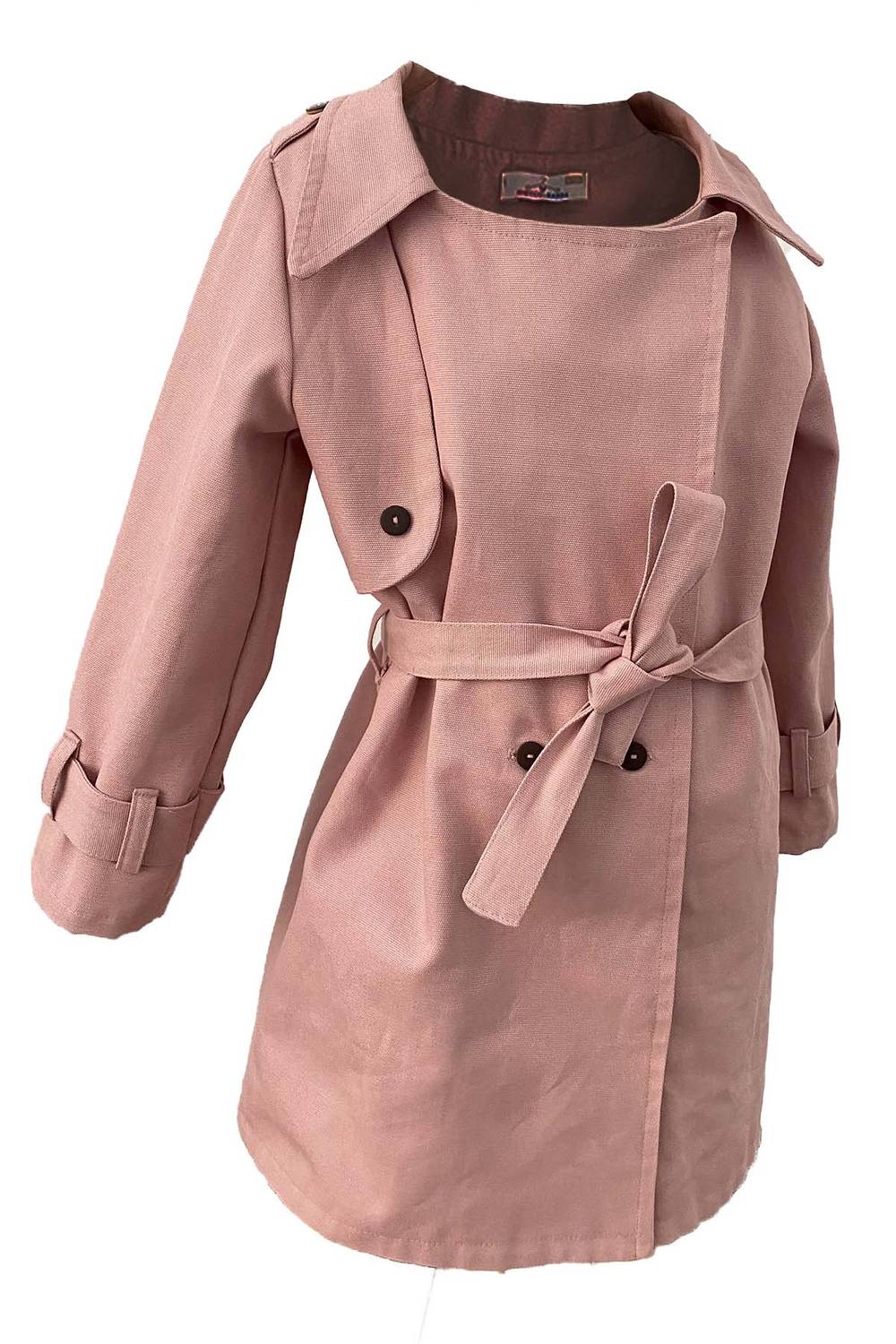 Girl Powder Powder Trench Coat With Belt