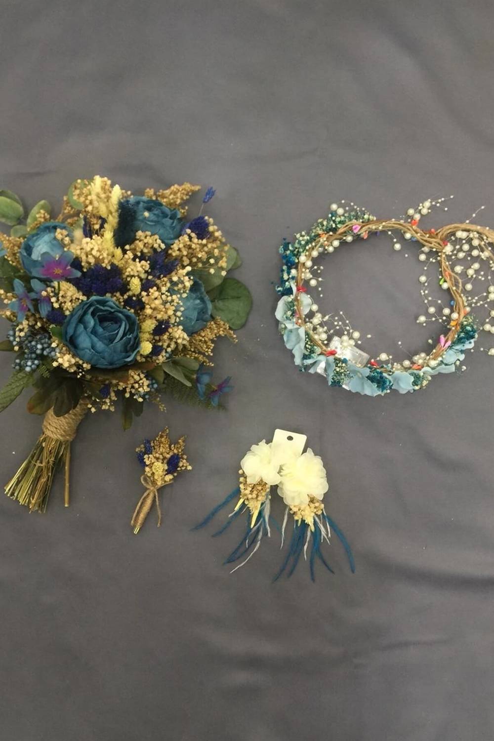 Blue Dried Flower Bridesmaid Set