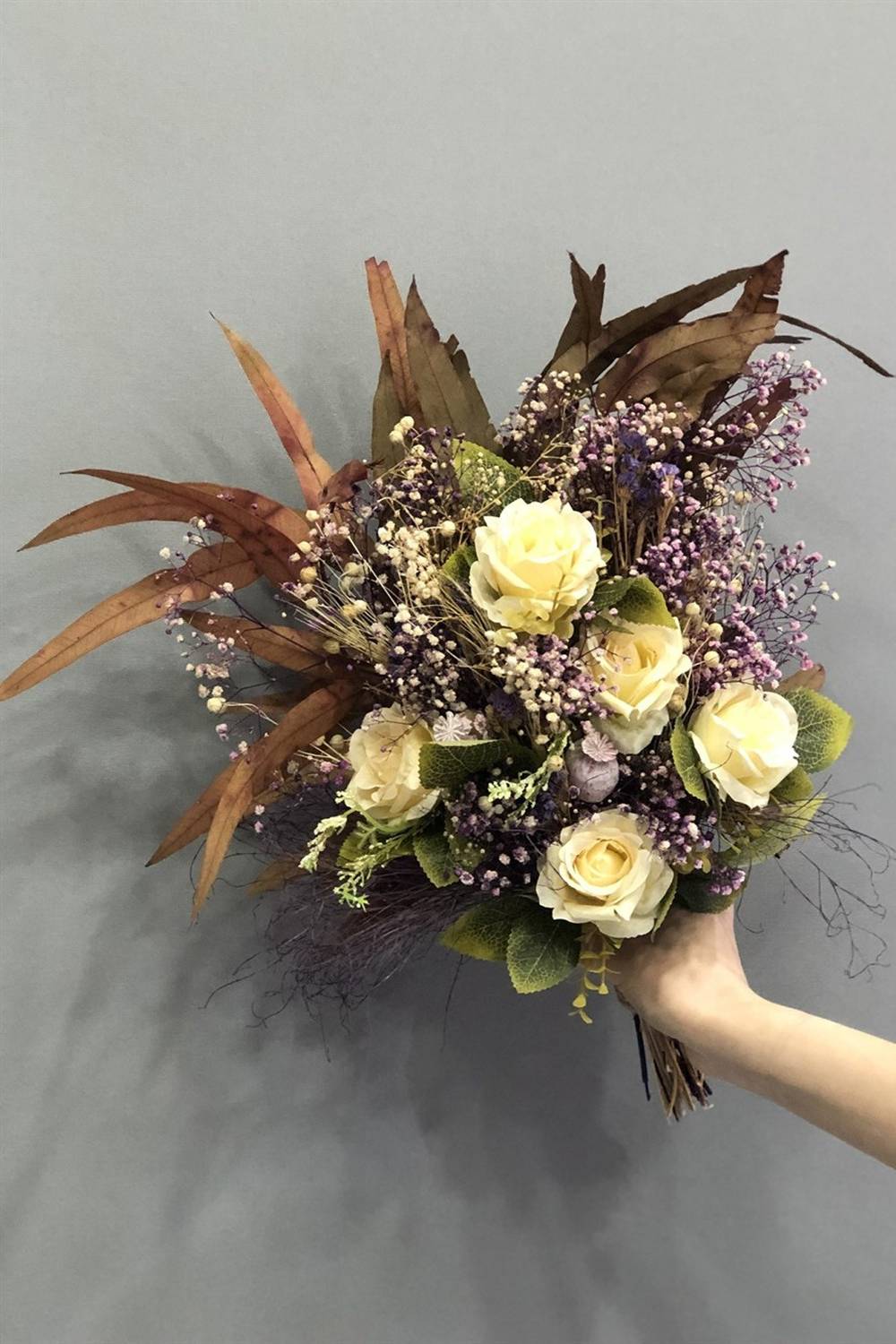 Dried Purple Cream Bridesmaid Flower