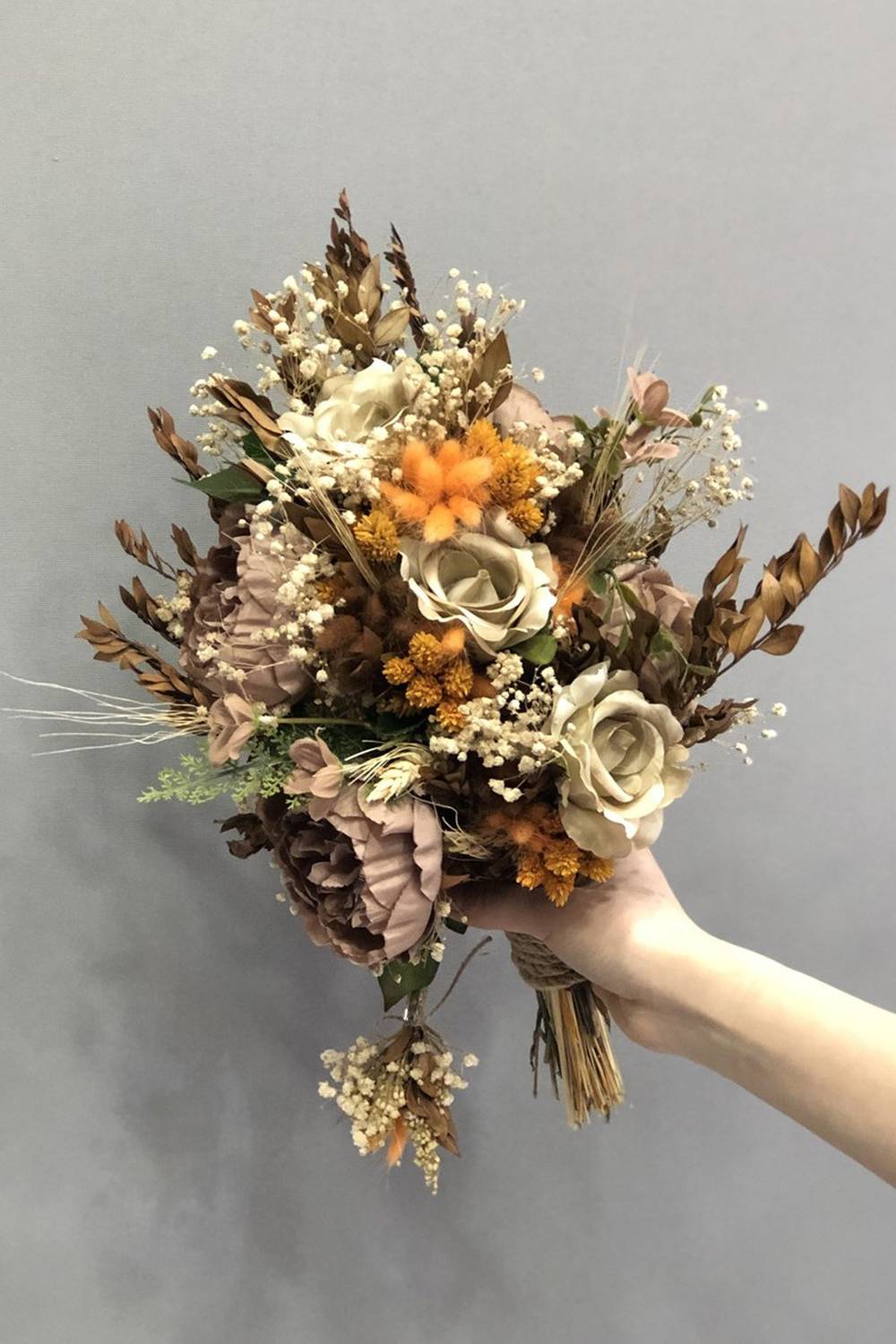 Artificial Dried Flower Bridesmaid in Orange Coffee