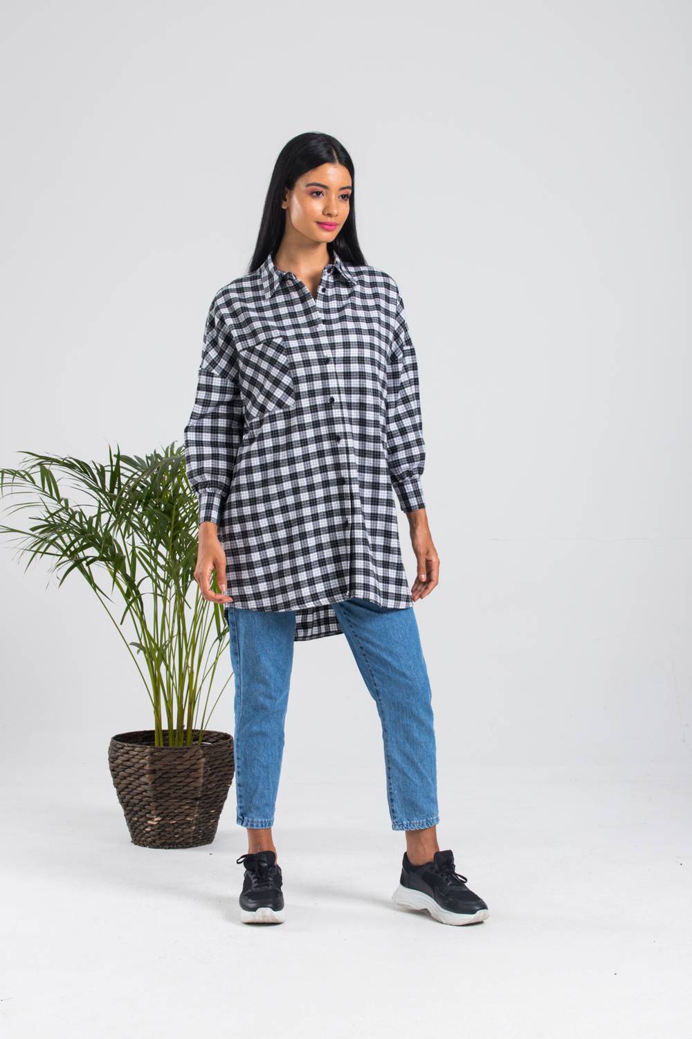 Oversize Plus Size Black Plaid Lumberjack Shirt