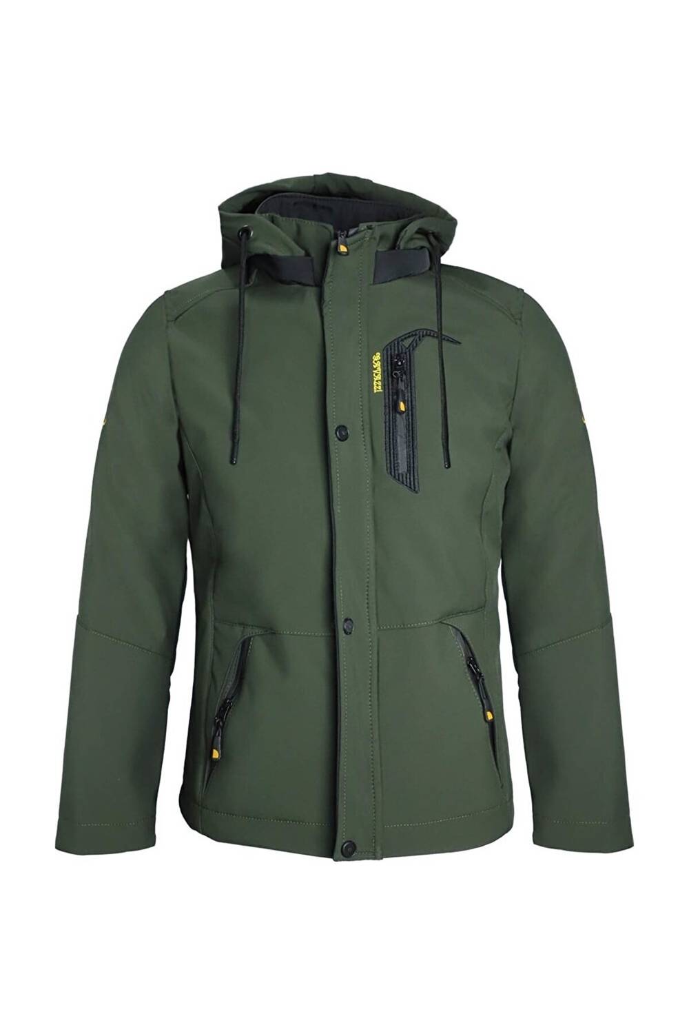 Men's Khaki Hooded Water And Windproof Pocket Detailed Softshell Jacket With Shearling Inner