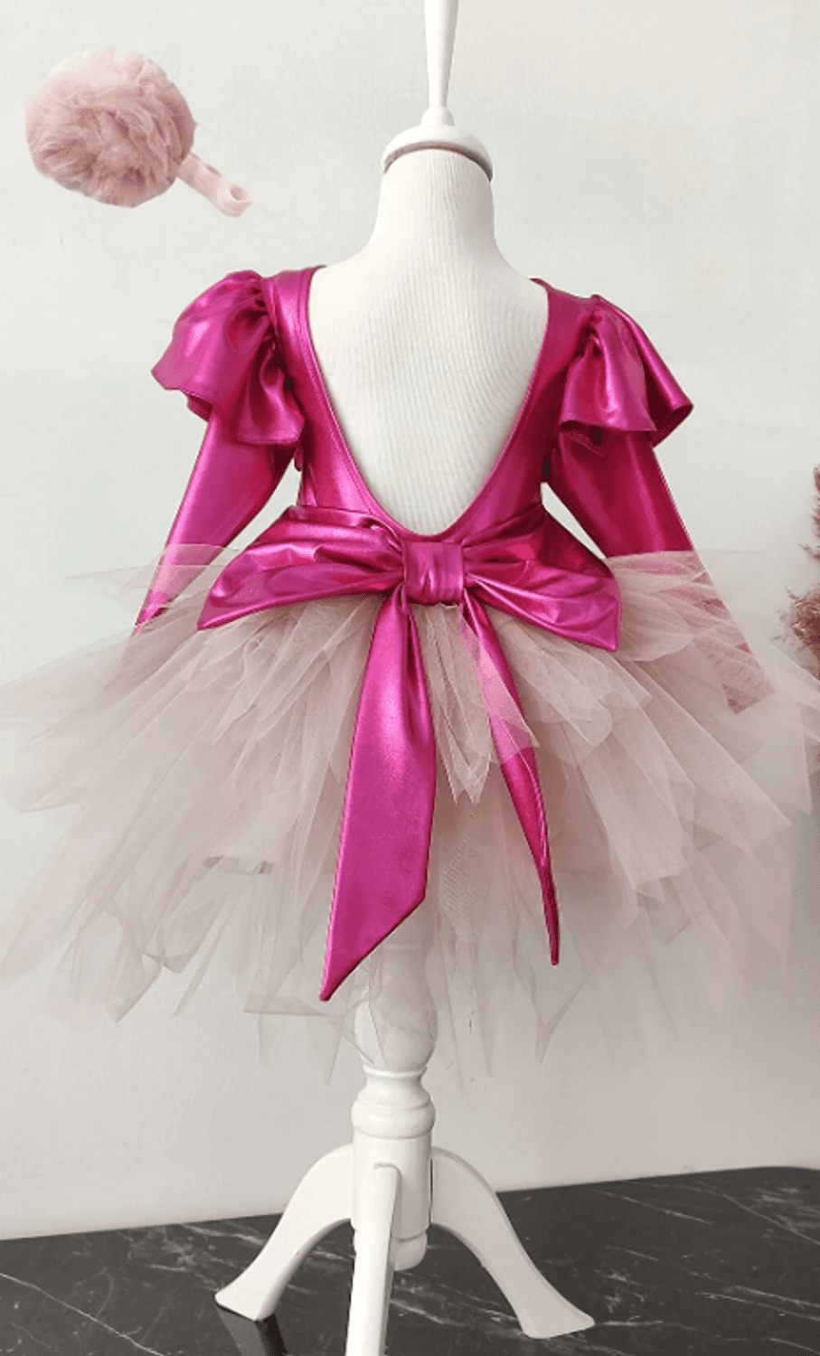 Сукня для дівчаток фуксія з бантом, довгі рукави, святкова сукня на день народження з банданою