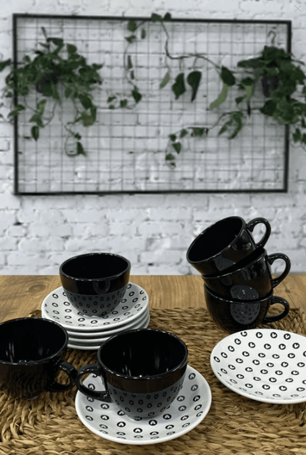 Fullkeyf Black and White Tea Set 12 Pieces for 6 Persons