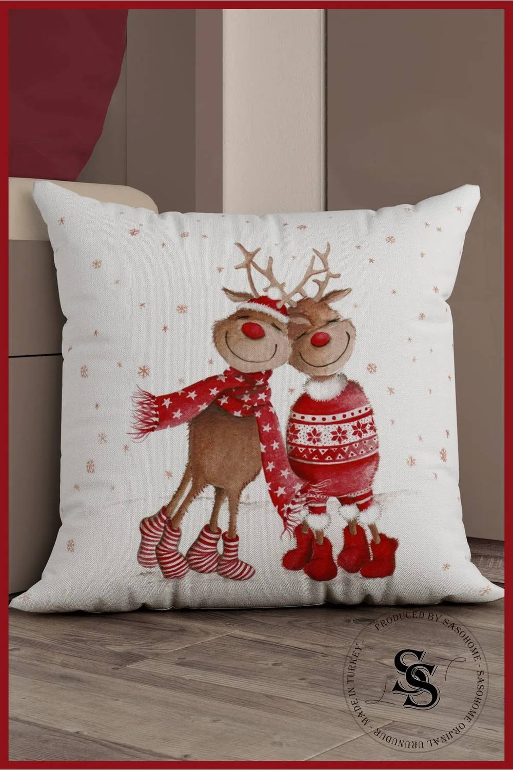 غطاء وسادة مطبوع رقمي منقوش من سلسلة Deer Love Love Winter Deer Series