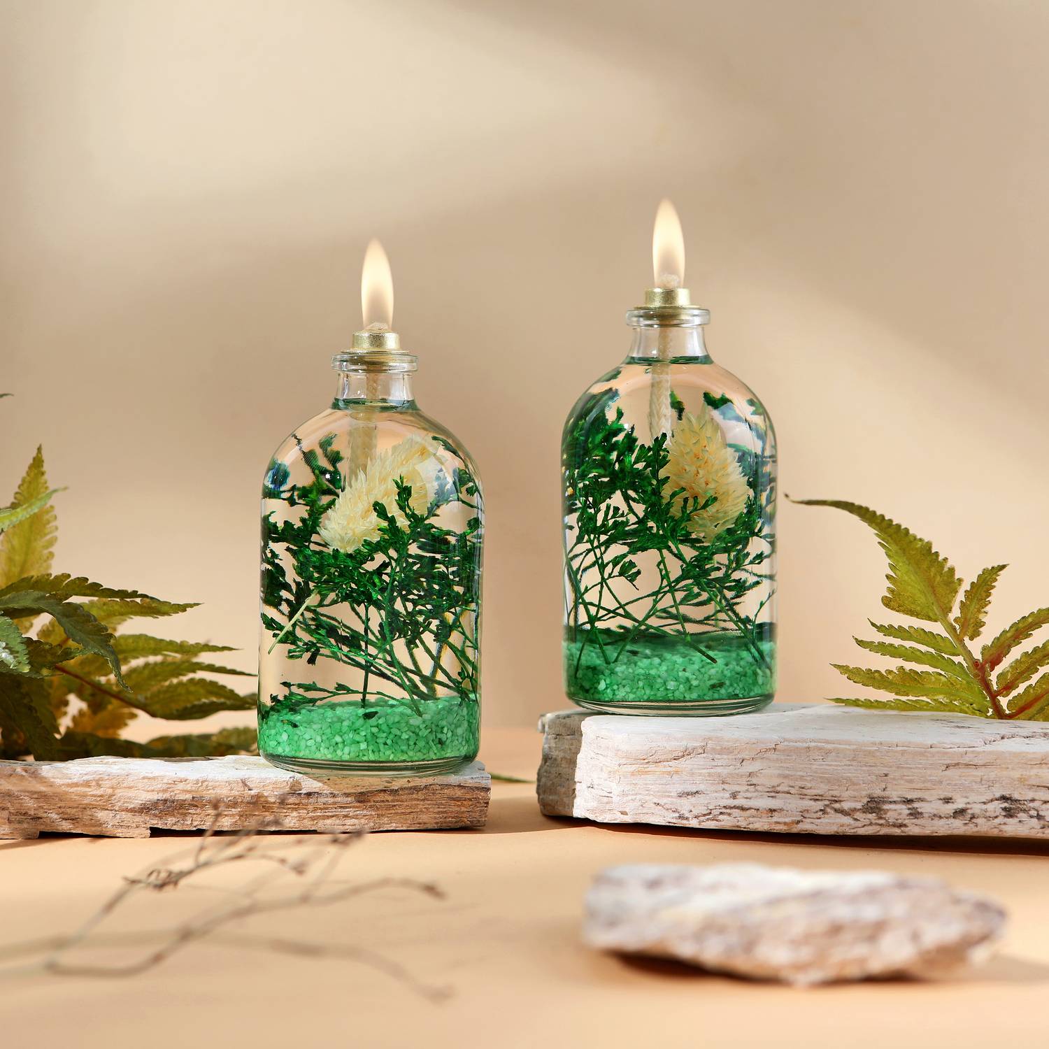 Decorative Oil Lamp Candle 100 ml Green Set of 2