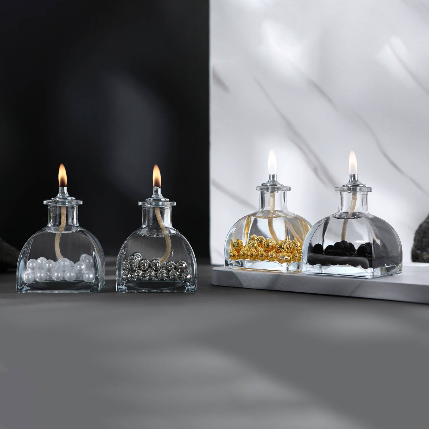 Pearl Decorative Oil Lamp Candle Set of 4