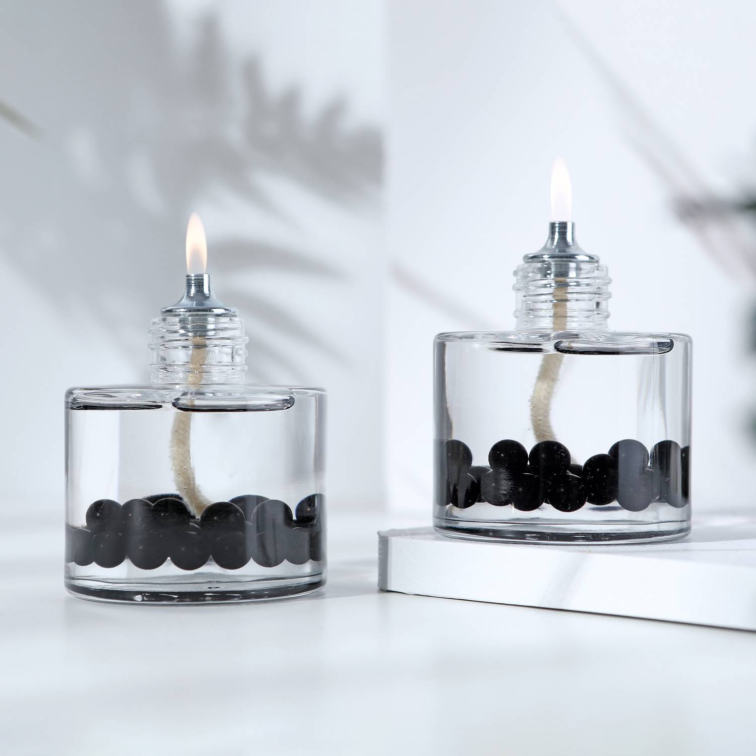 Black Pearl Cylinder Decorative Oil Lamp Candle Set of 2