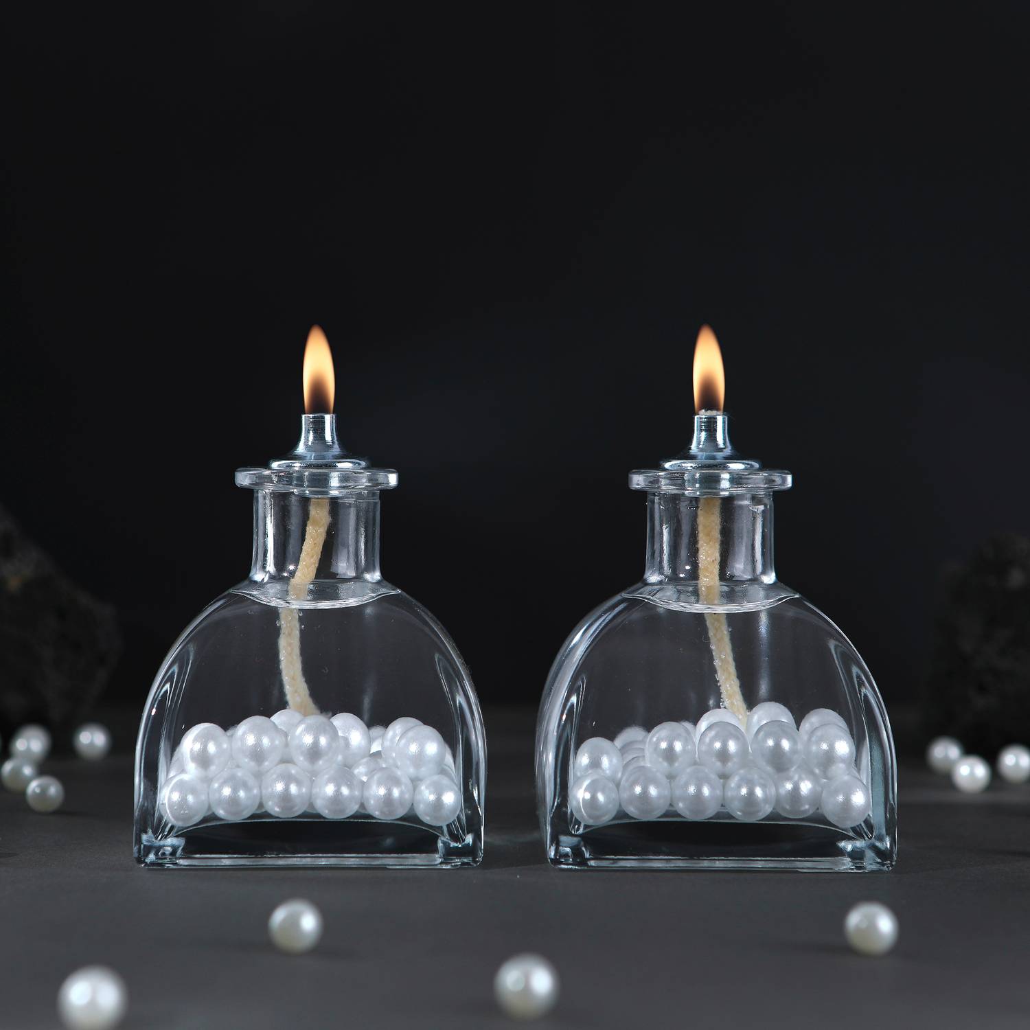 White Pearl Decorative Oil Lamp Candle Set of 2