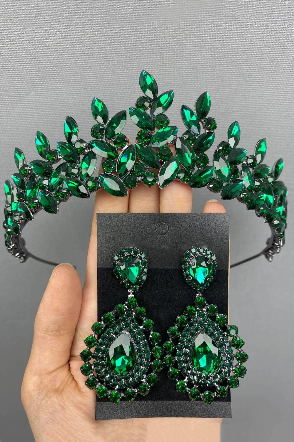 Green Subra Bridal Henna Tiara and Earrings