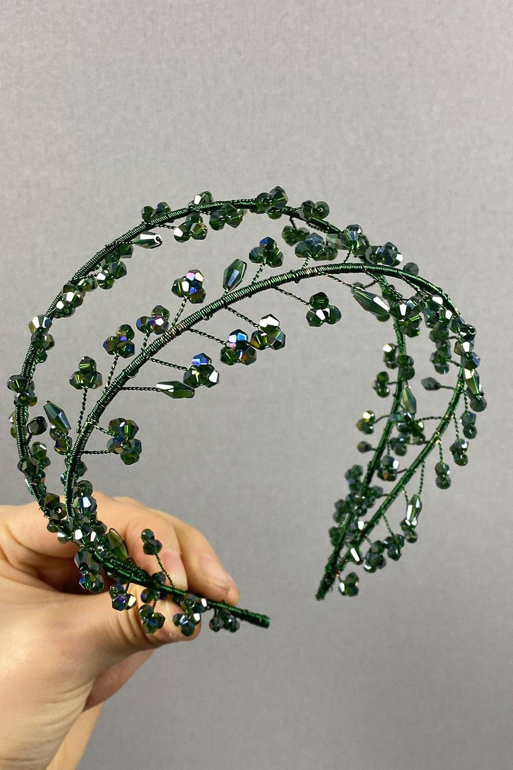 Green Double Row Leva Crystal Beaded Bridal Henna Crown