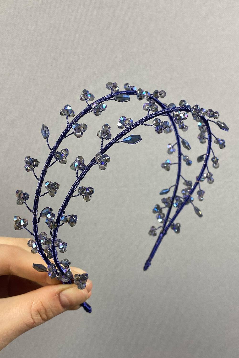 Indigo Blue Double Row Leva Crystal Beaded Bridal Henna Crown