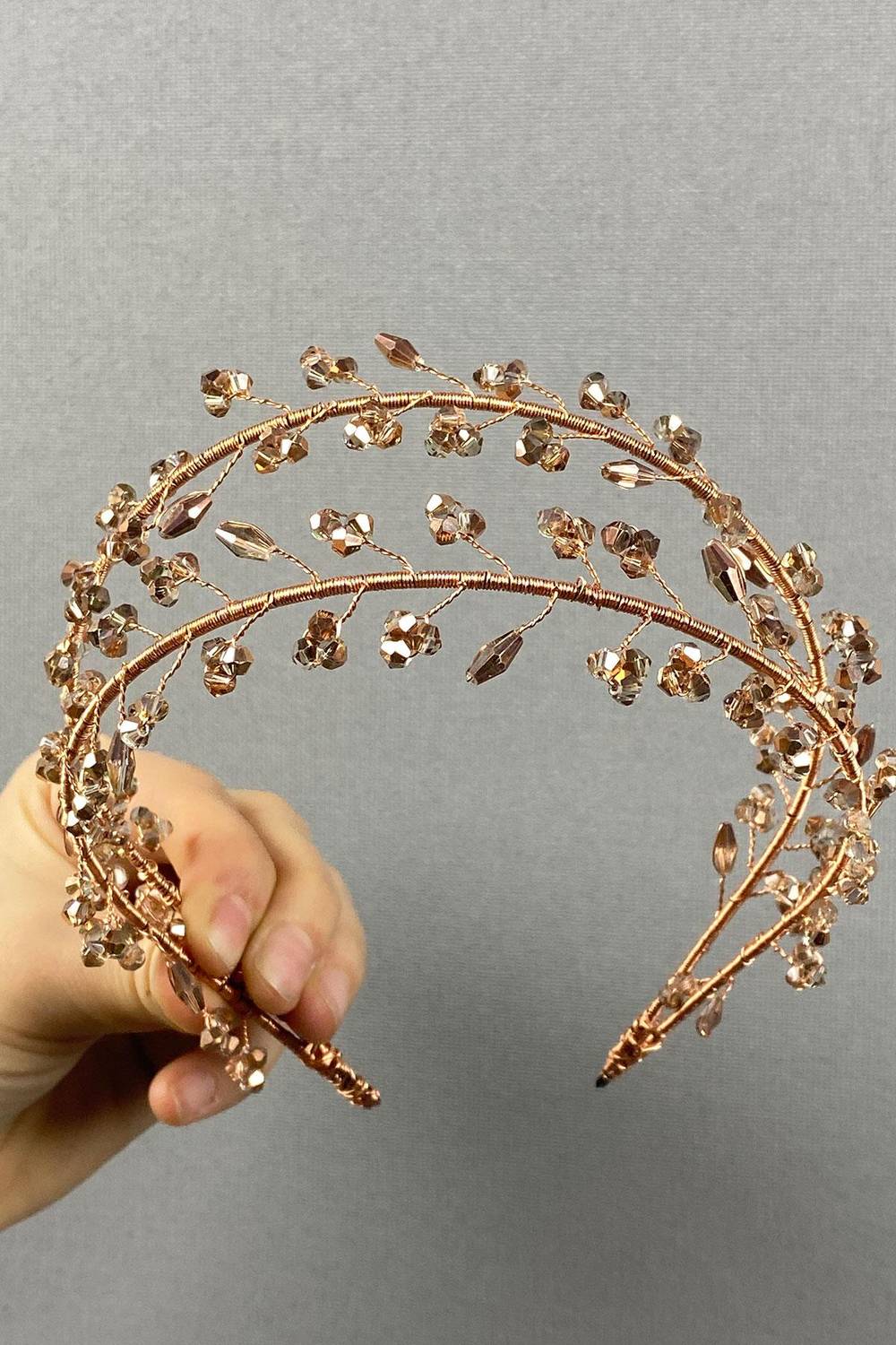 Rose Color Double Row Leva Crystal Beaded Bridal Henna Crown