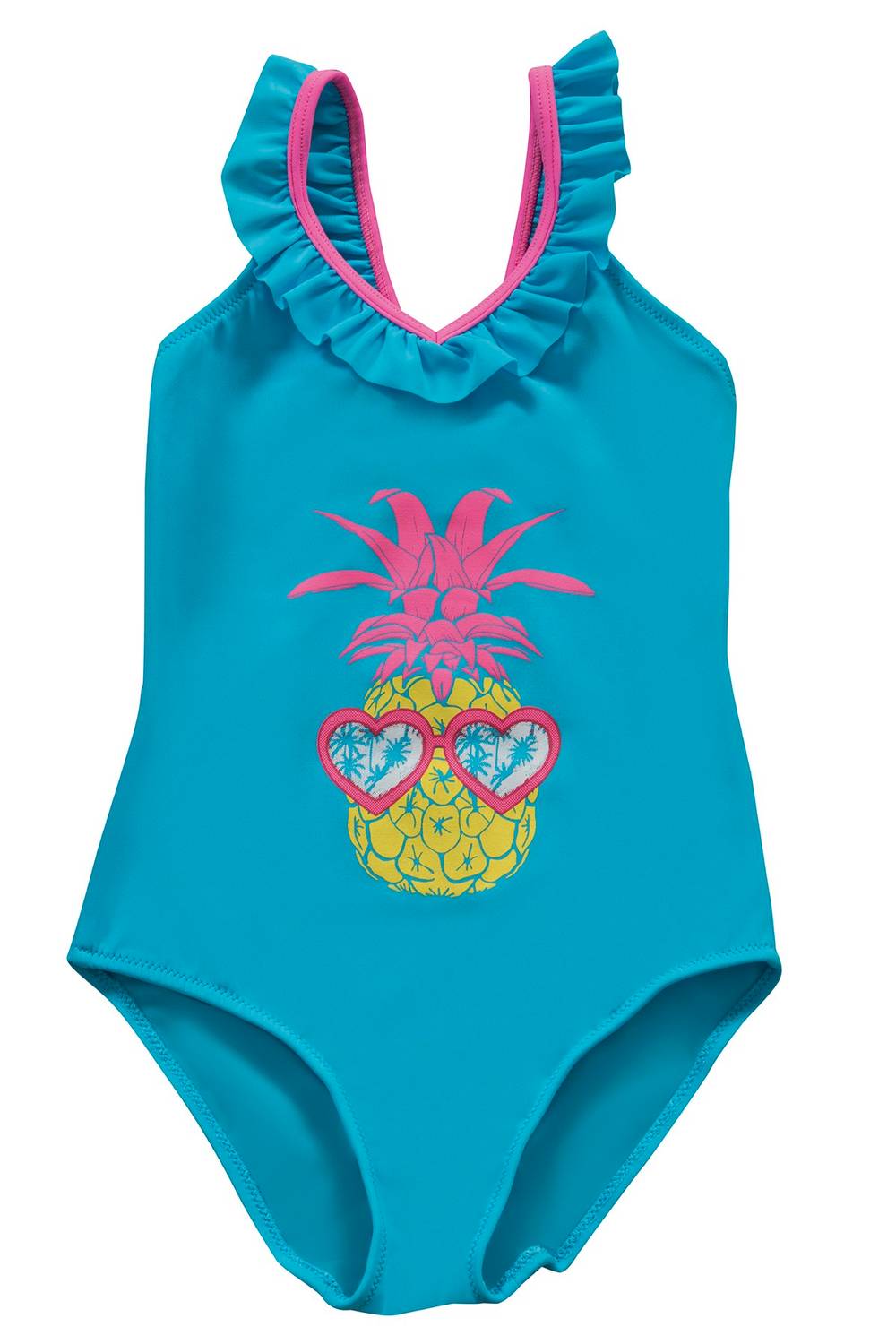 Endeep Girl's Collar Frilly Blue Swimsuit