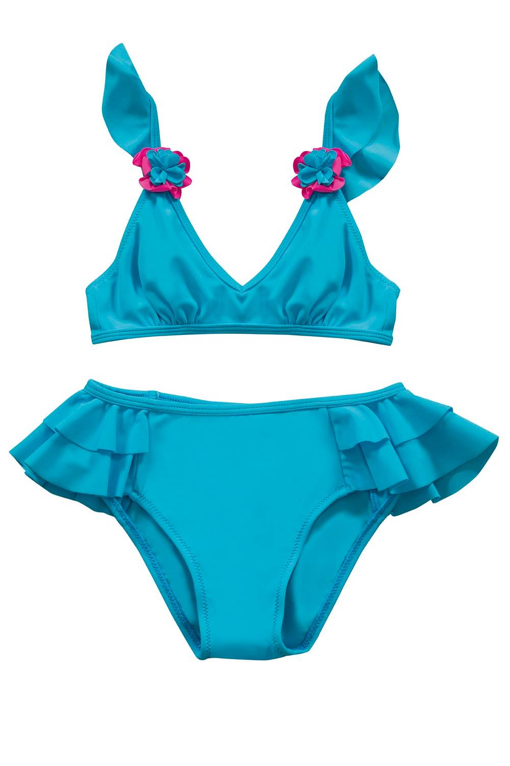 Endeep Girl Child Blue Accessory Detailed Flounces Bikini Set