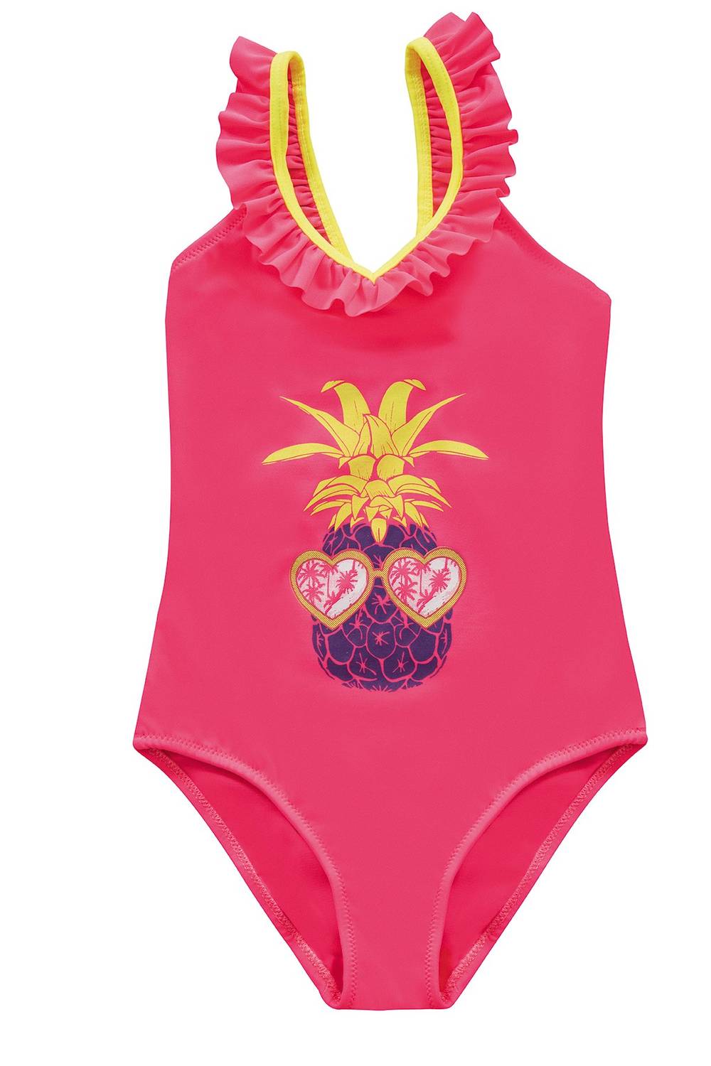 Endeep Girl Child Collar Frilly Coral Pink Swimsuit