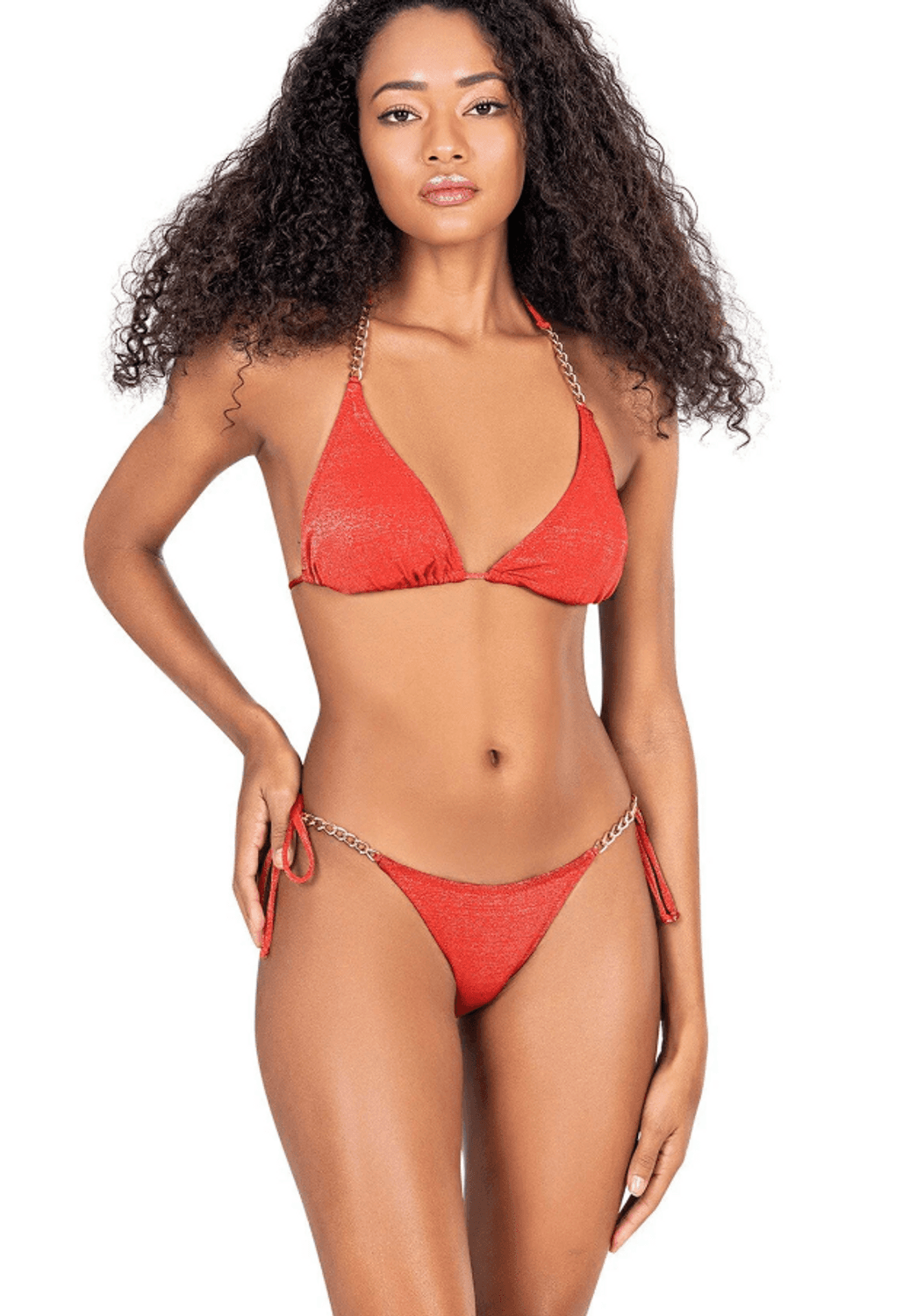 Endeep Women's Chain Accessory Triangle Red Bikini Set