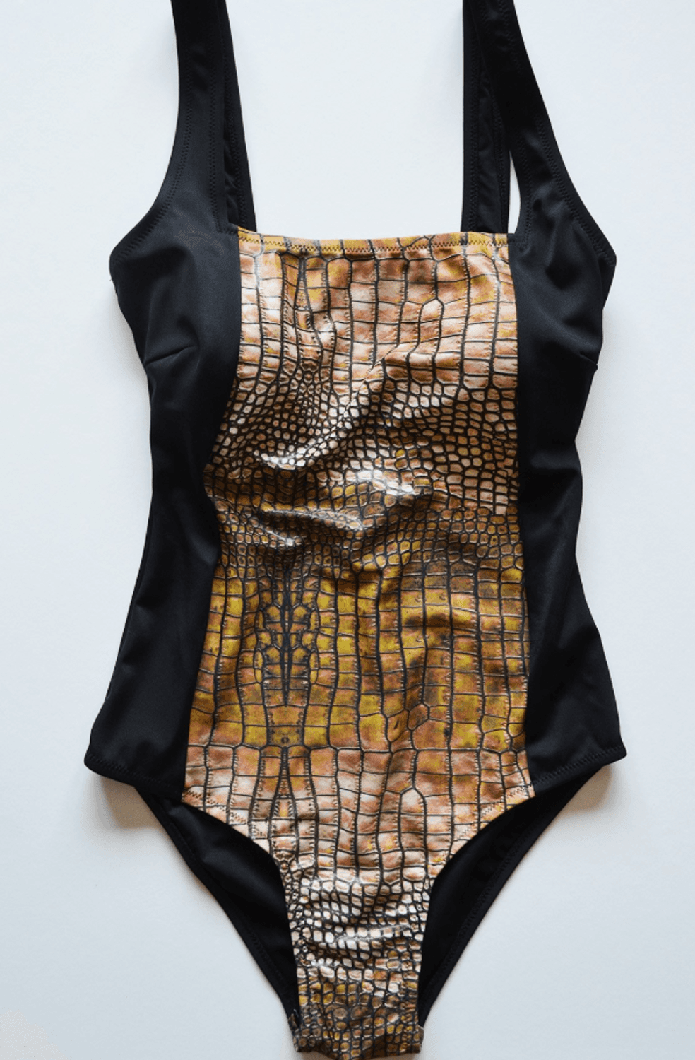 Beria Women's Gathering Square Collar Snakeskin Patterned Swimsuit