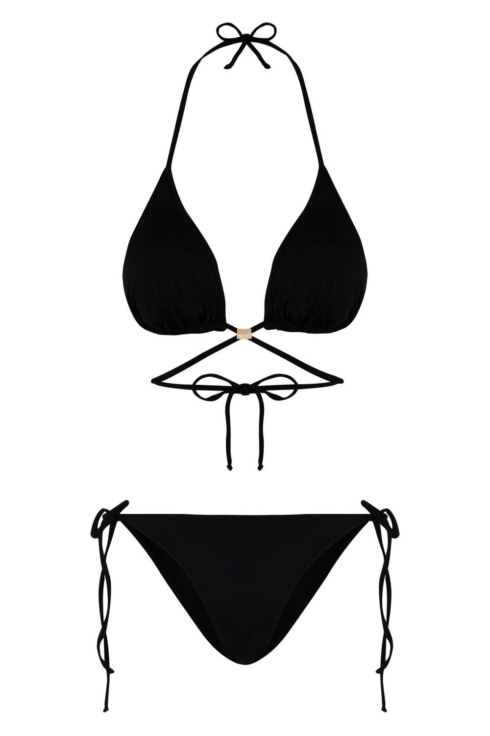 Beria Women's Cross Tie Detailed Triangle Drawstring Black Bikini Set