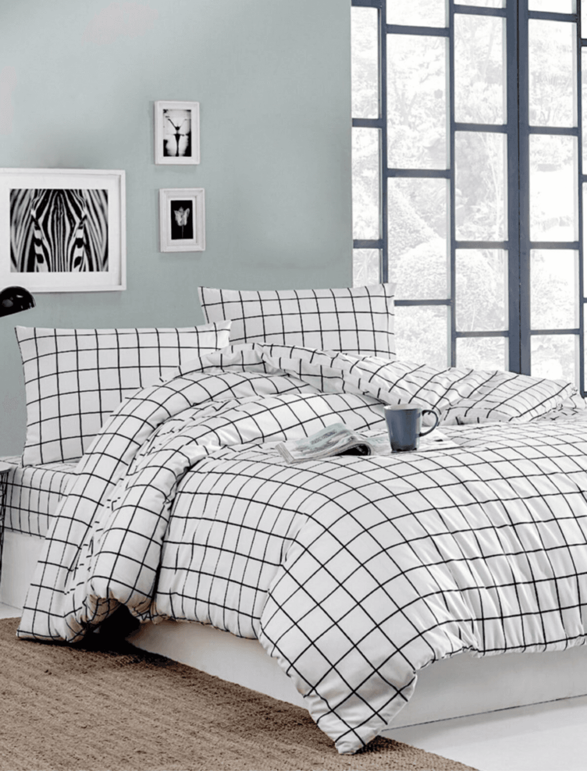 White checkered king size duvet cover set