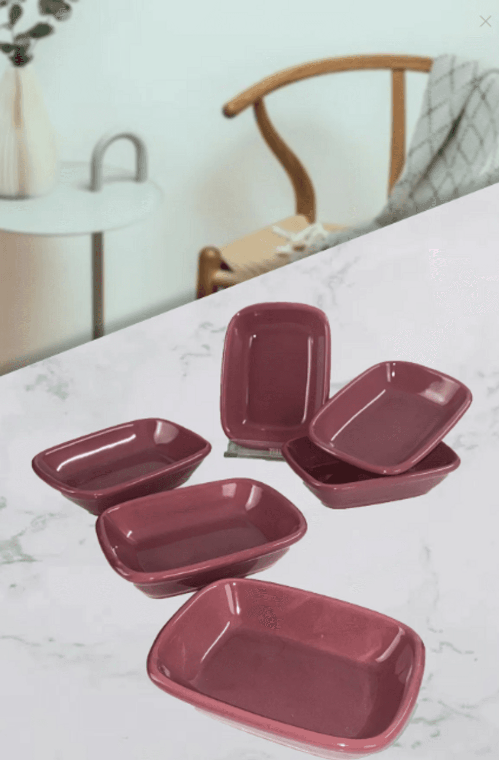 Raspberry Rectangular Breakfast / Snack Bowl / Boat 13 Cm 6 Pieces