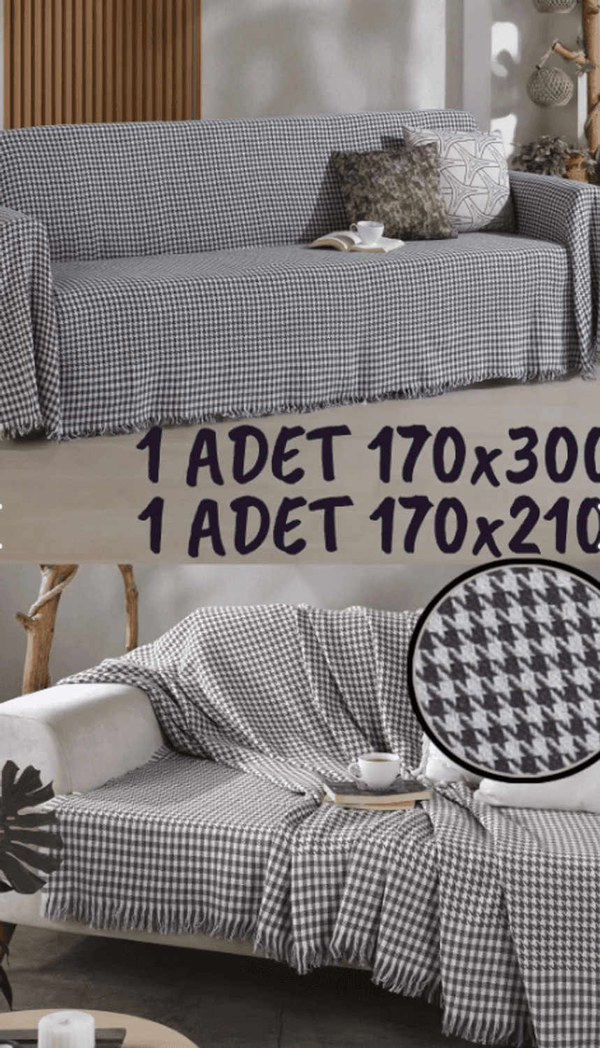 طقم أغطية للكنبة بتصميم كازاياجي، يتكون من 170x300 سم و170x210 سم، مصنوع من 100% قطن، مقاوم للتآكل ويدوم طويلاً