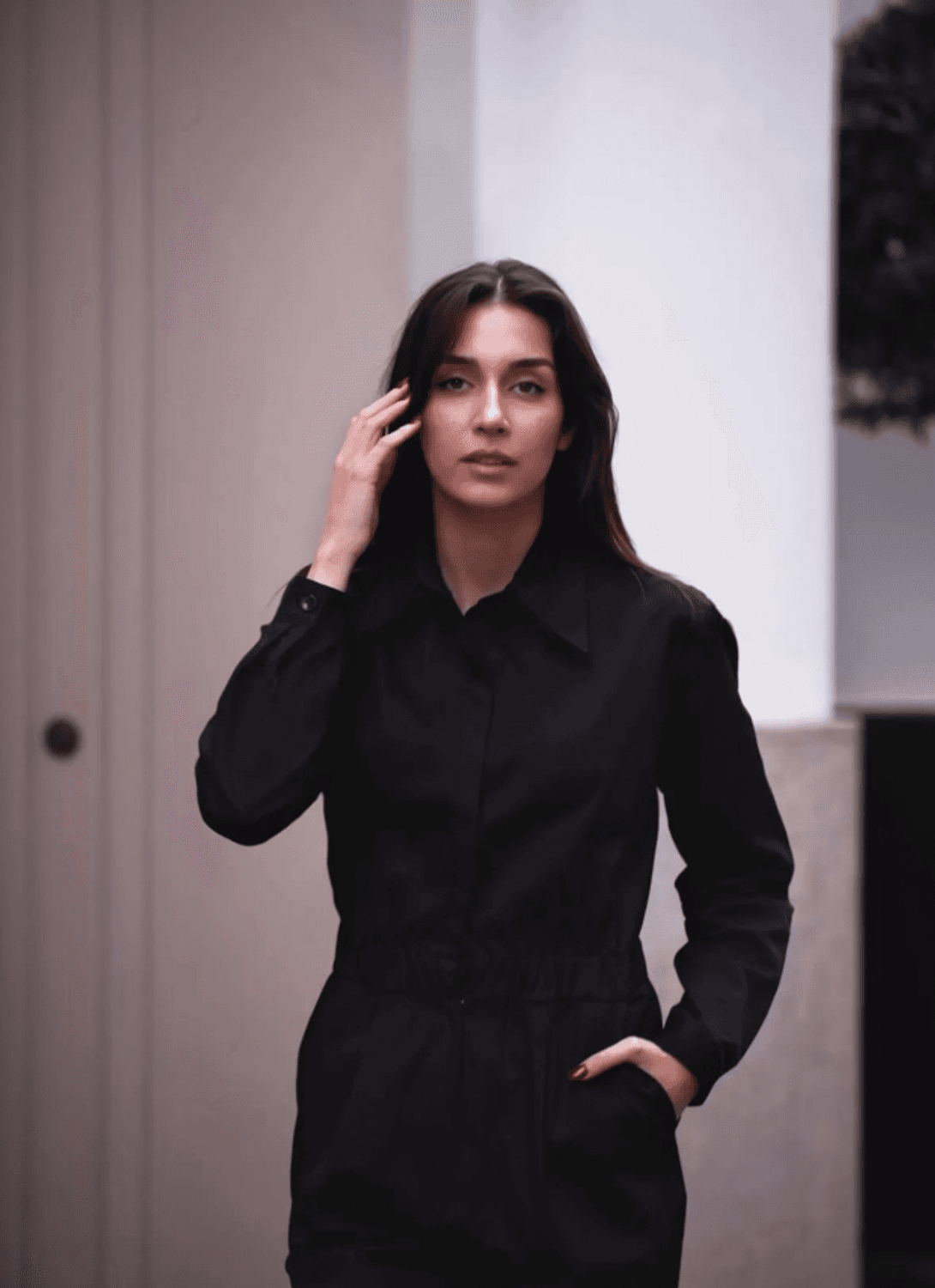 GÖKNUR ARSLAN Kanvas Siyah Tulum