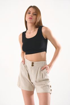 Женские плиссированные льняные шорты Abbra с эластичной резинкой на талии